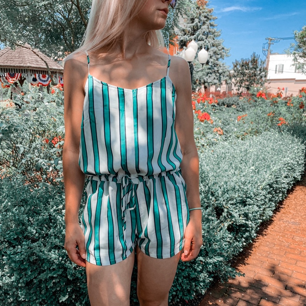 Green striped romper